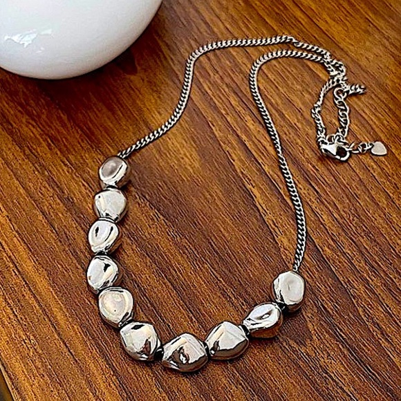 Sterling Silver Irregular Beaded Necklace - Picture 6 of 12
